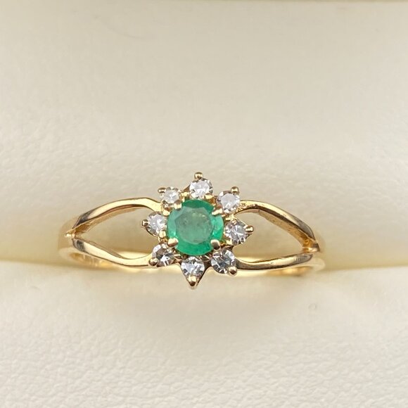 0.18 Ct Natural Emerald 0.12 Ct Diamond Engagement Ring 14K Yellow Gold Sz 6.25 - Picture 2 of 14